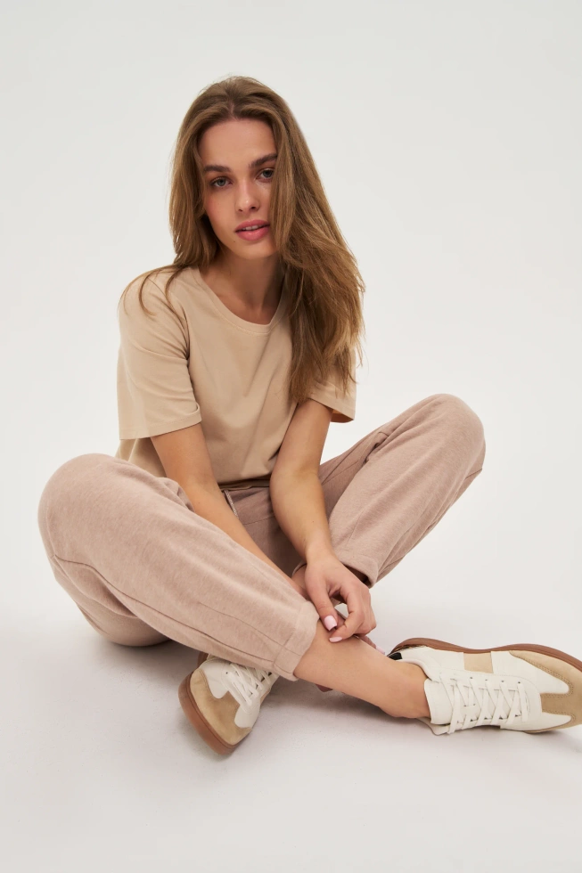 Gładki t-shirt beżowy