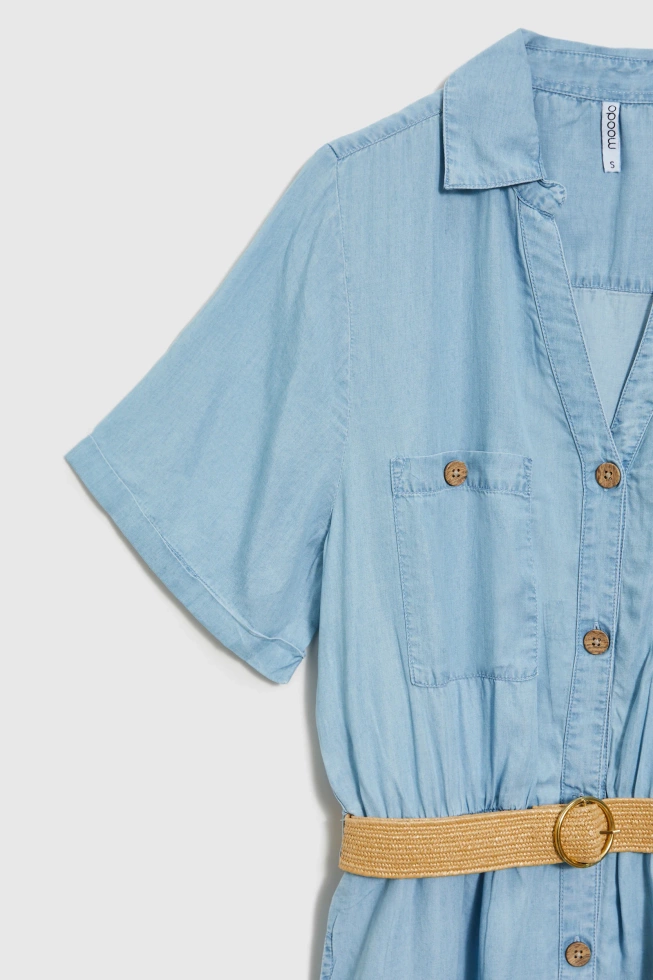 Sukienka lyocell z paskiem błękitna