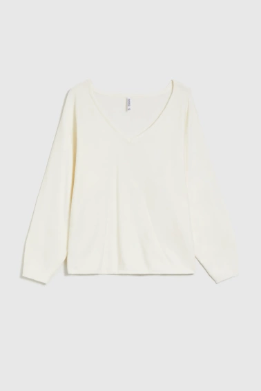 Sweter z dekoltem w serek ecru