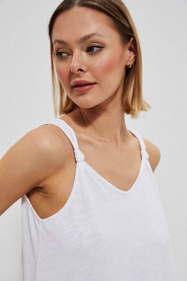 Bawełniany top z dekoltem w serek i wiązaniem na ramiączkach biały