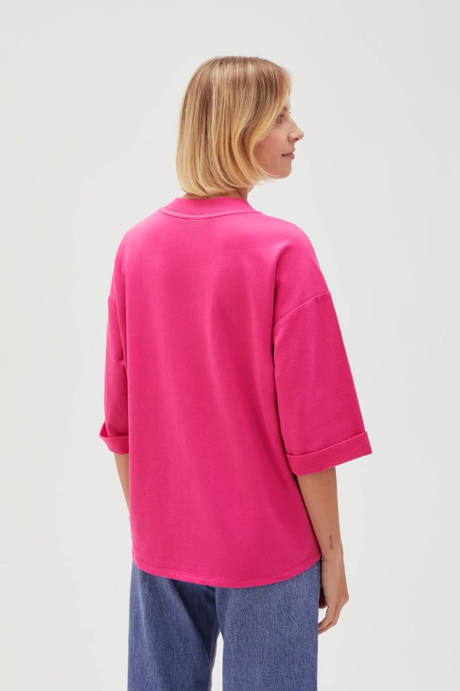 Bluza oversize z dekoltem w serek fuksjowa