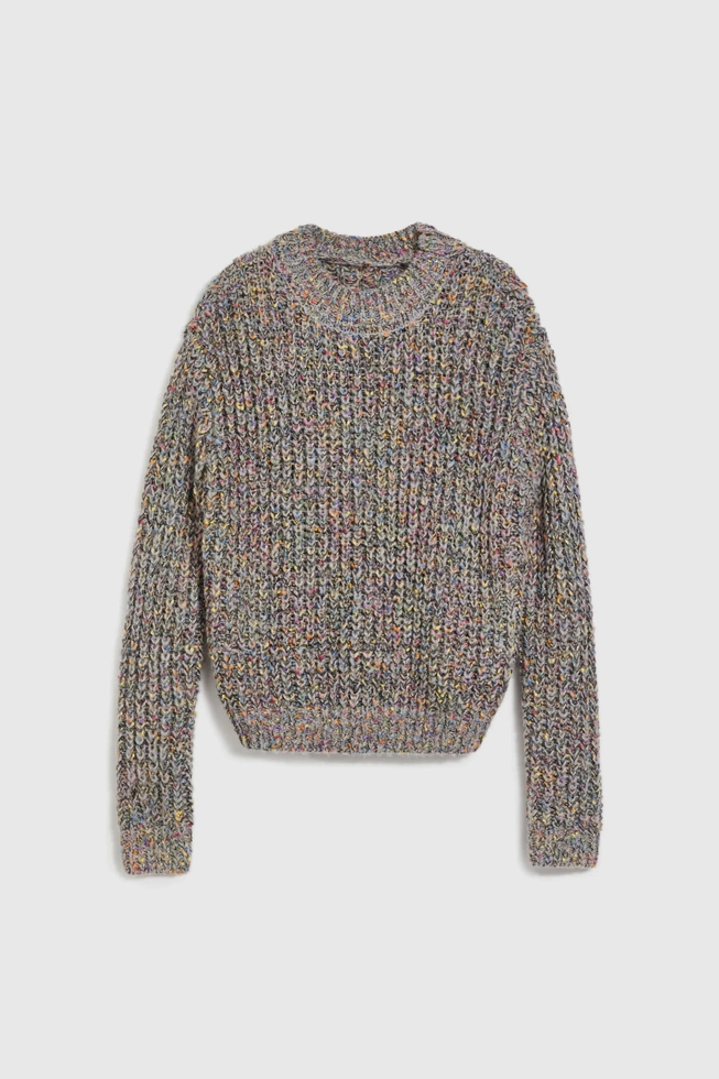 Sweter ozdobiony kolorową nitką szary