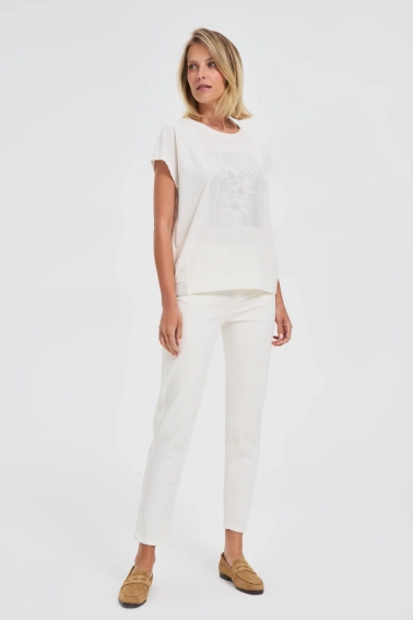 Bawełniana bluzka z nadrukiem biała