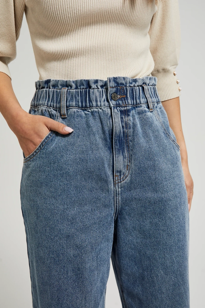 Bawełniane jeansy paperbag niebieskie