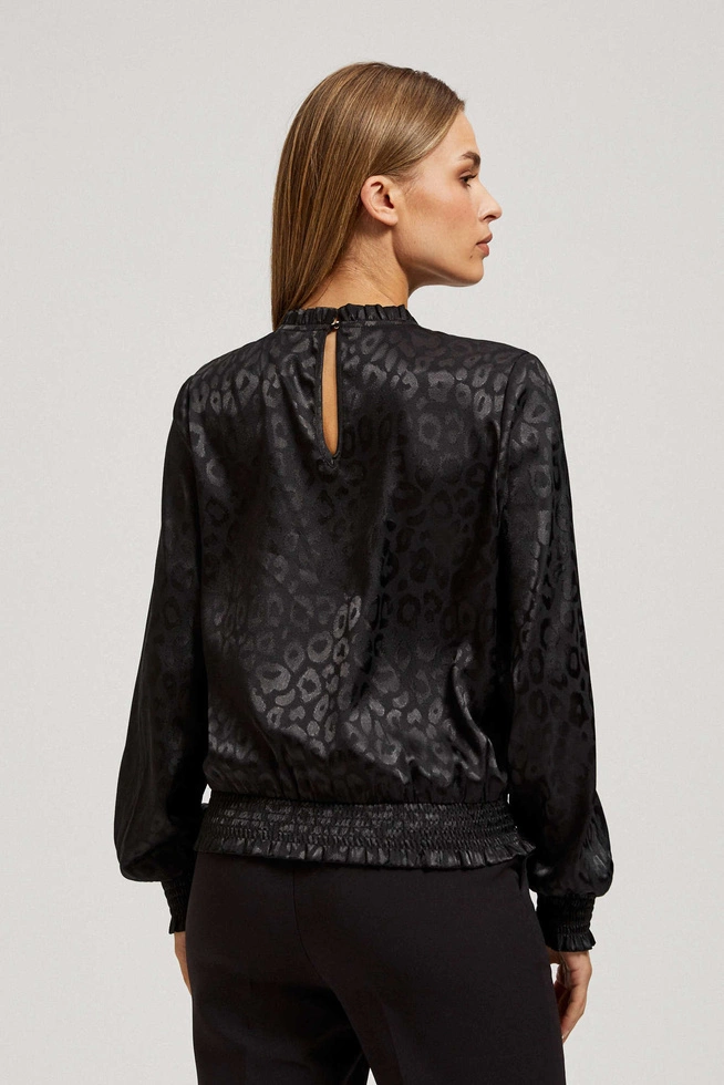 Koszula z bufiastymi rękawami i zwierzęcym wzorem czarna