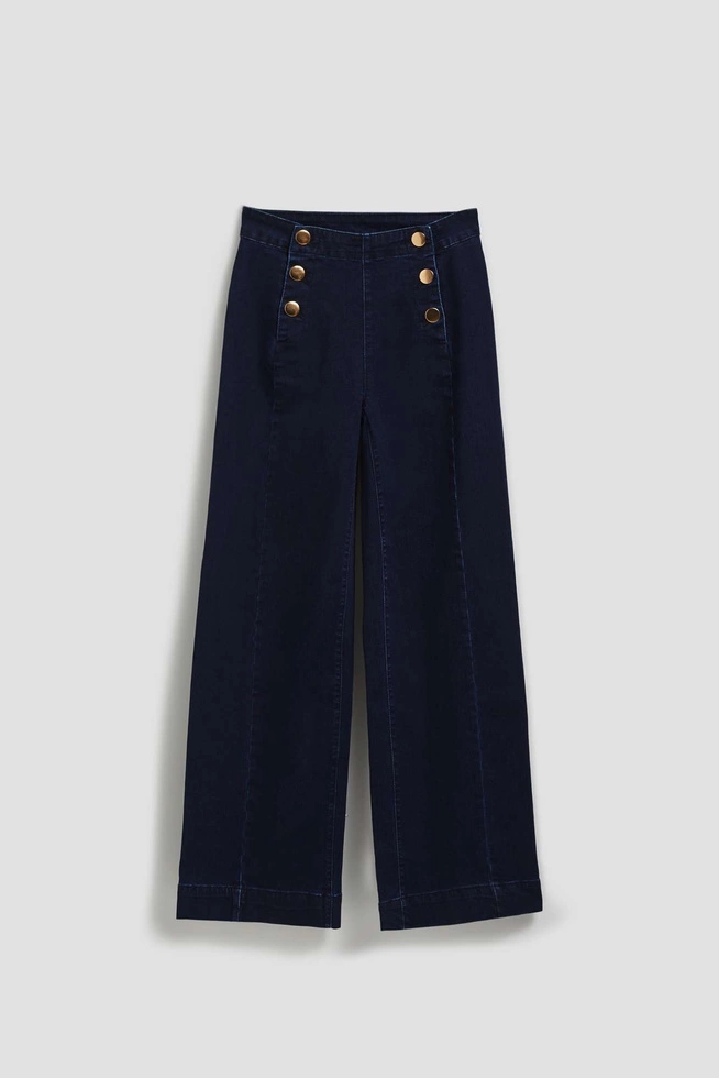 Jeansy wide leg z ozdobnymi guzikami granatowe