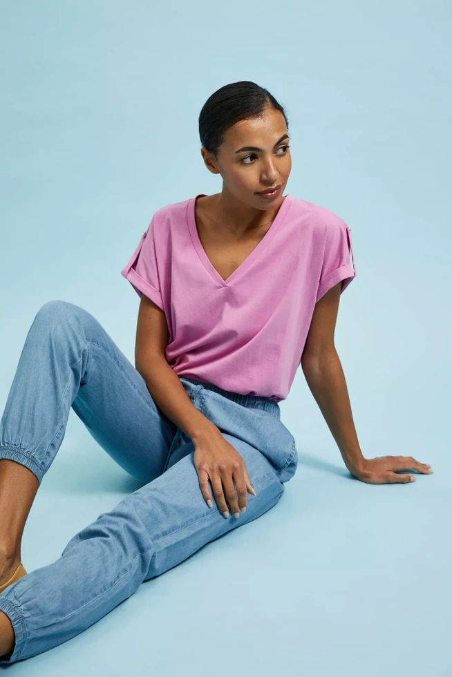 Bluzka z podwijanymi rękawami różowa