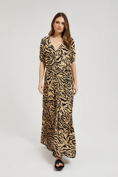 Wzorzysta sukienka maxi beżowa