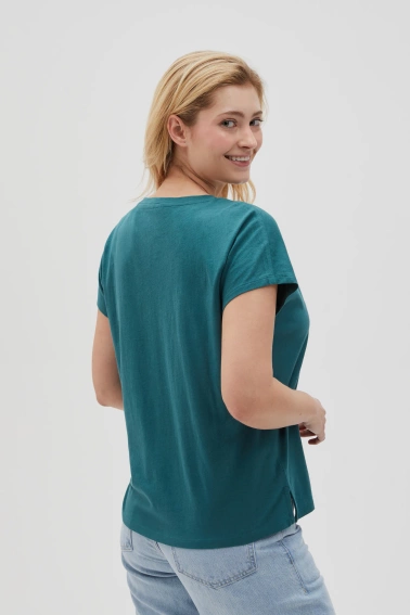 Bawełniny t-shirt z dekoltem w serek zielony