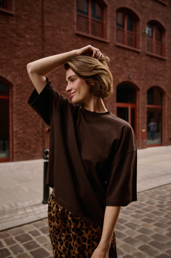 Gładka bluzka oversize brązowa