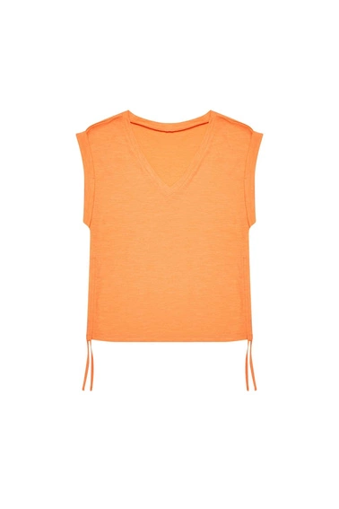 Bawełniana bluzka ze ściągaczem łososiowa