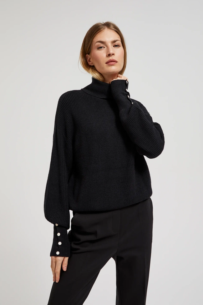 Sweter z golfem i bufiastymi rękawami czarny