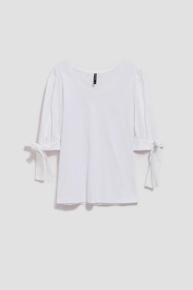 Bluzka biała z wiązaniem na rękawach