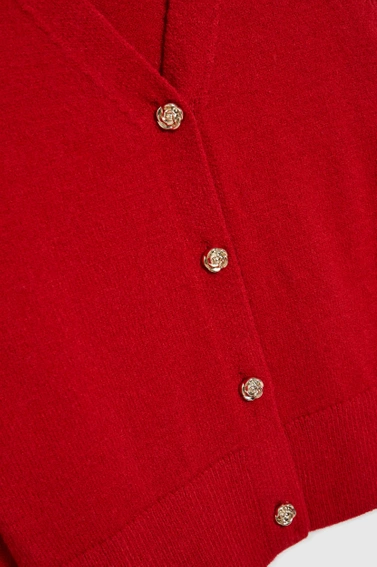 Kardigan z guzikami w kształcie róży czerwony