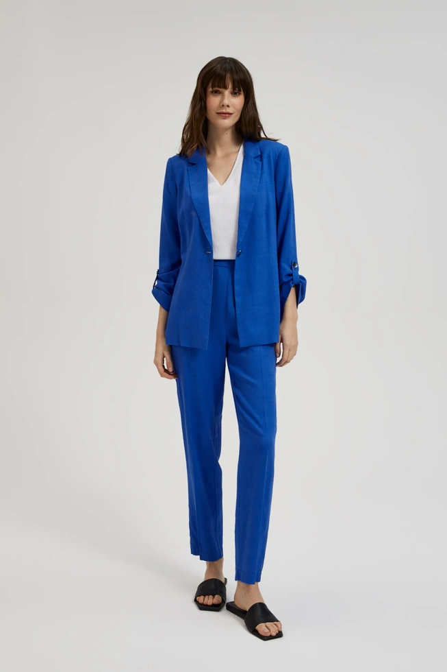 Lniana marynarka z rękawami 3/4 niebieska