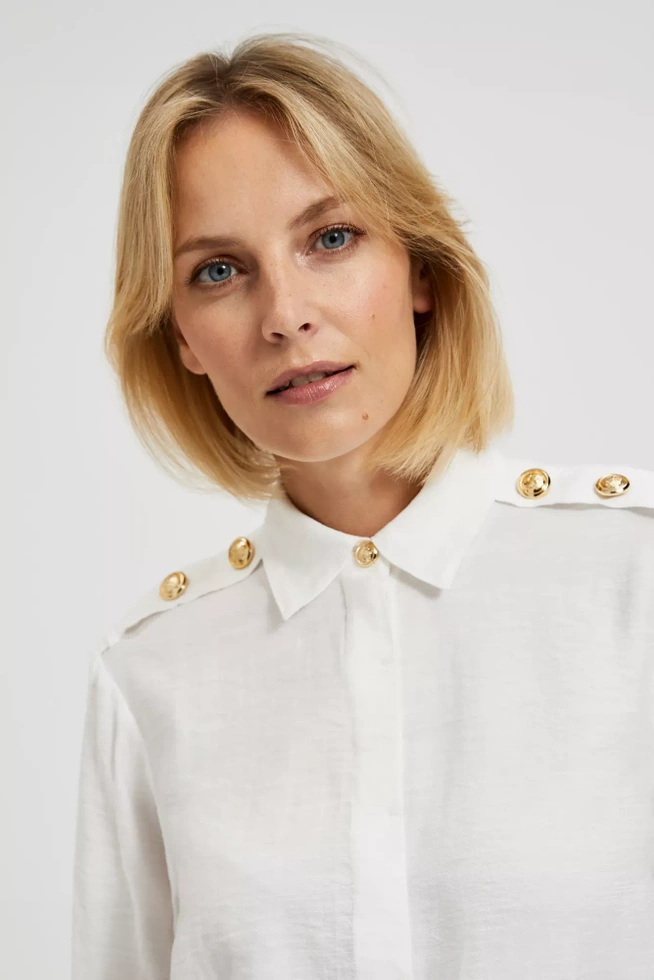 Gładka koszula z długimi rękawami i kołnierzykiem biała