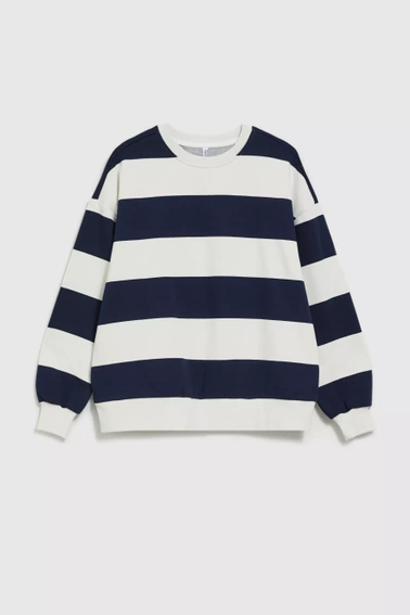 Bluza wkładana przez głowę w szerokie pasy granatowa