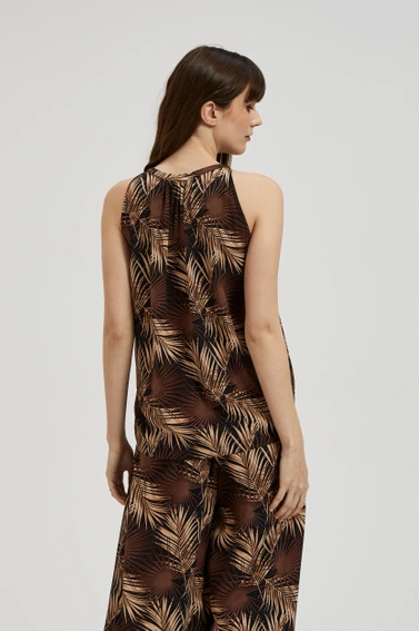 Koszula w tropiklany wzór z wiązanym dekoltem czarna