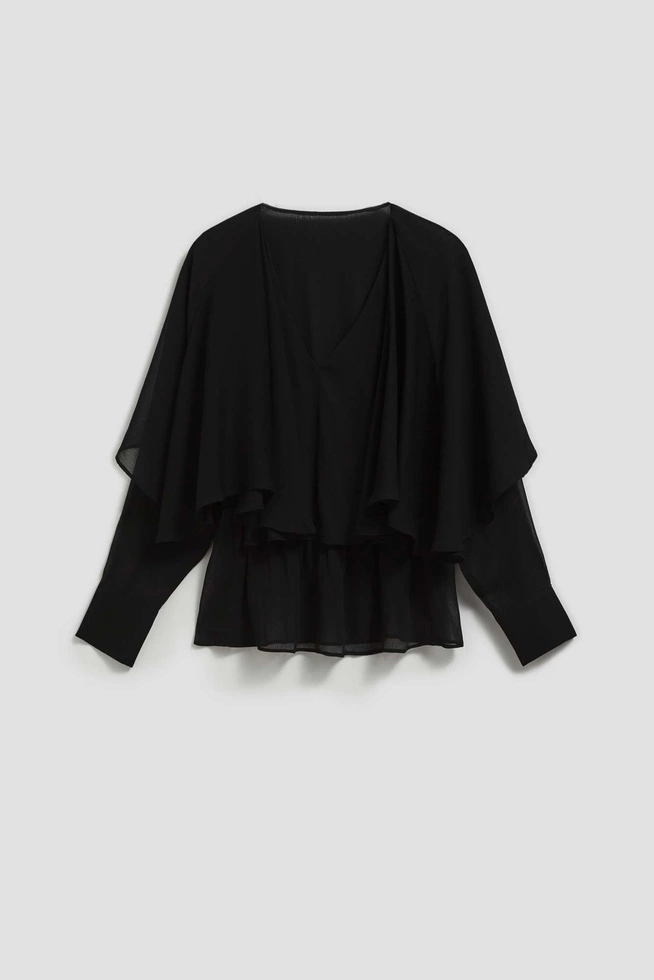 Koszula z falbanami i dekoltem w serek czarna