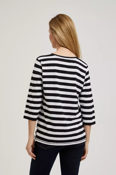 Bluzka w paski z rękawami 3/4 czarno-biała
