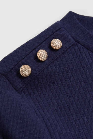 Bawełniana bluzka z długimi rękawami granatowa