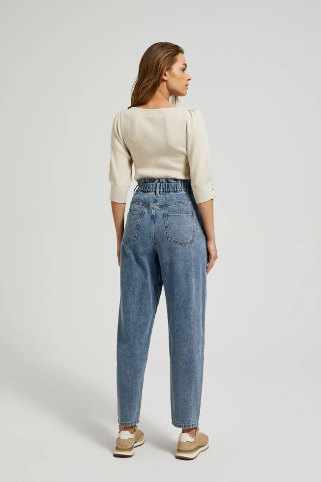 Bawełniane jeansy paperbag niebieskie