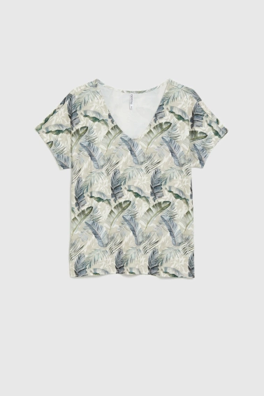 Bluzka z dekoltem w serek beżowa