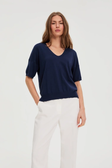 Sweter z krótkimi rękawami granatowy