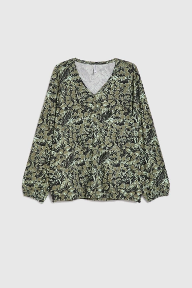 Bluzka w kwiaty oliwkowa