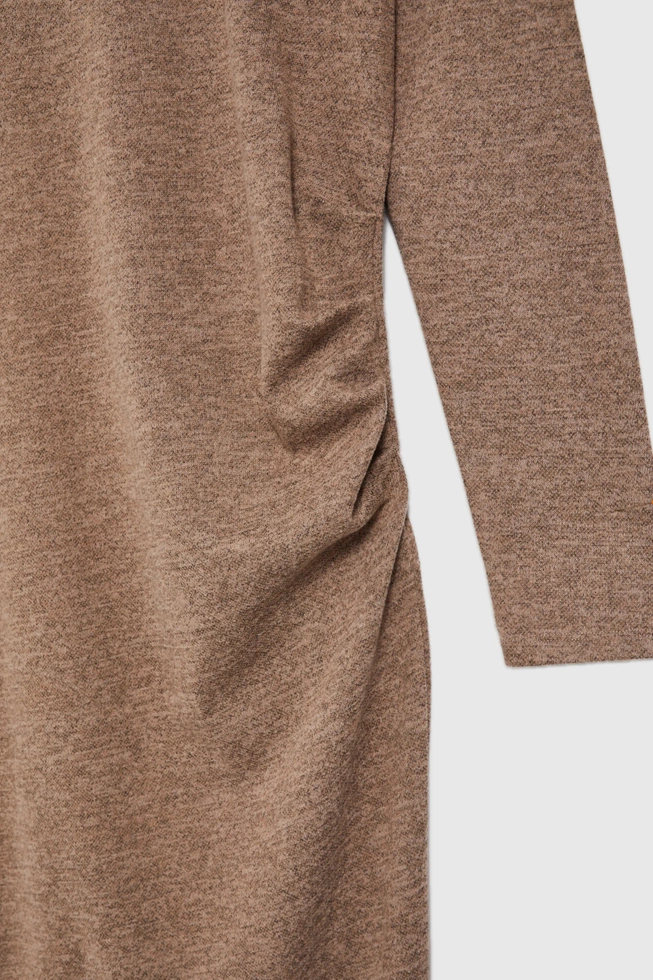 Sukienka midi z marszczeniem brązowa