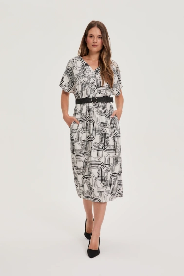 Wiskozowo-lniana sukienka biała 