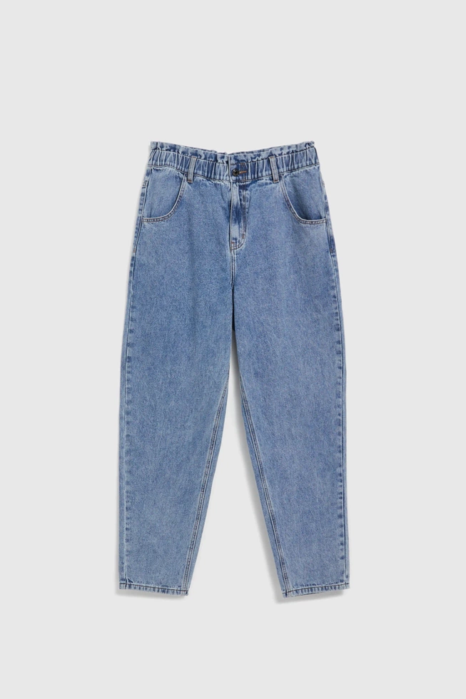 Bawełniane jeansy paperbag niebieskie