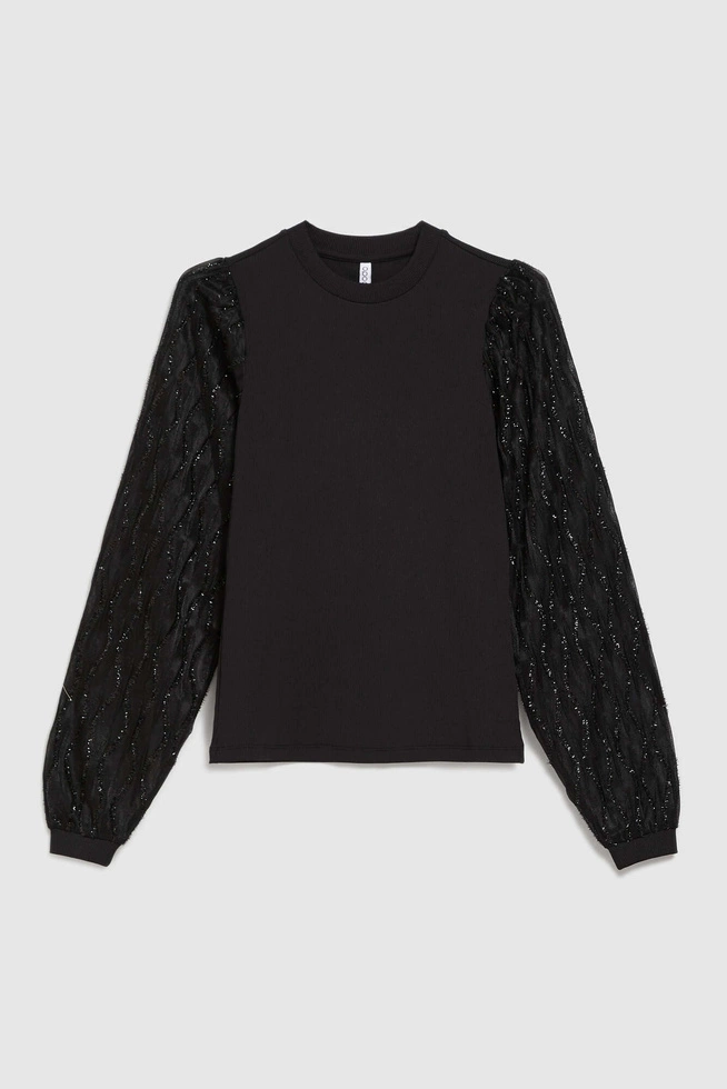 Bluzka z ozdobnymi rękawami czarna