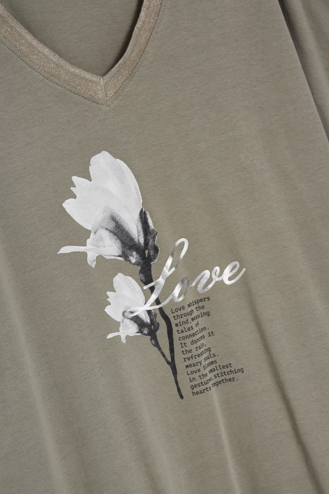 Bawełniana bluzka z nadrukiem oliwkowa