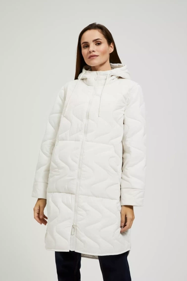 Długa pikowna kurtka z kapturem biała