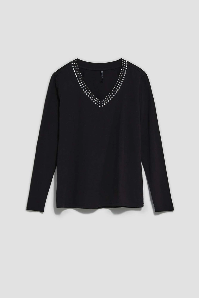 Dopasowana bluzka z ozdobnym dekoltem czarna