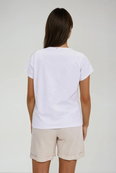 Bawełniany t-shirt z ozdobną kieszenią biały