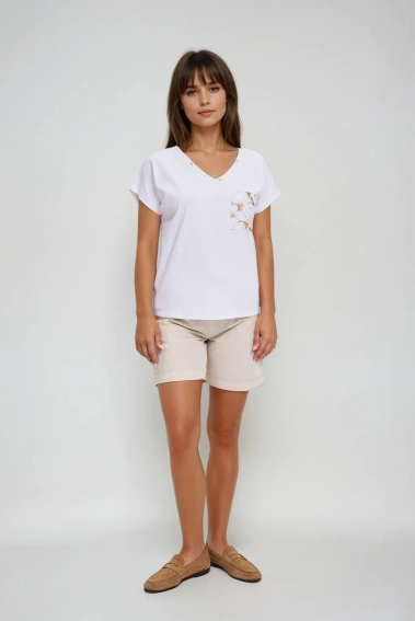 Bawełniany t-shirt z ozdobną kieszenią biały