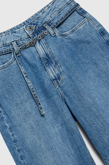 Szerokie jeansy z paskiem niebieskie