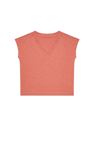 Bawełniany t-shirt z dekoltem V