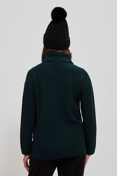 Sweter w warkoczowy splot z długimi rękawami szmaragdowy