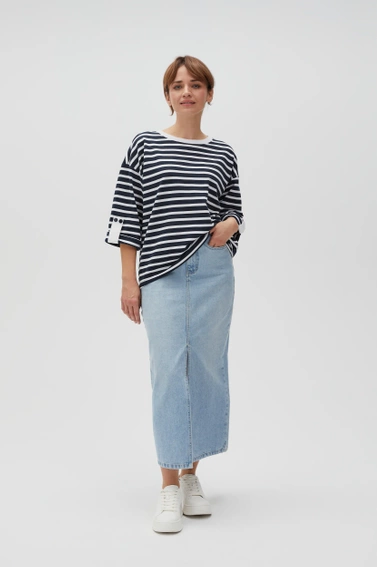 Bluza oversize w paski z szerokimi rękawami granatowa