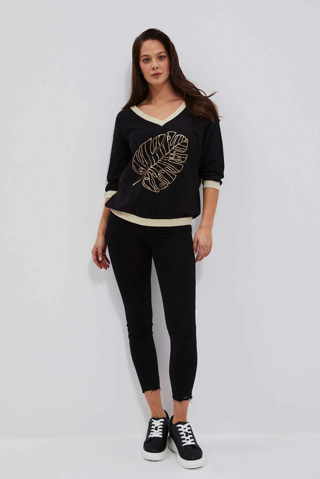 Bluza z dekoltem w serek i nadrukiem czarna