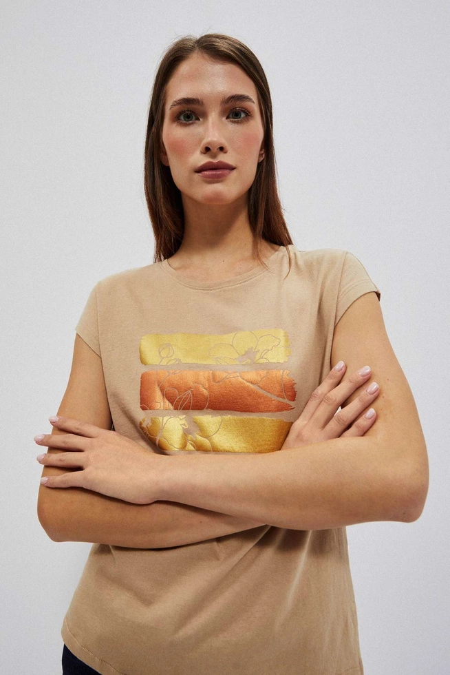 Bawełniana bluzka z nadrukiem ciemny beż