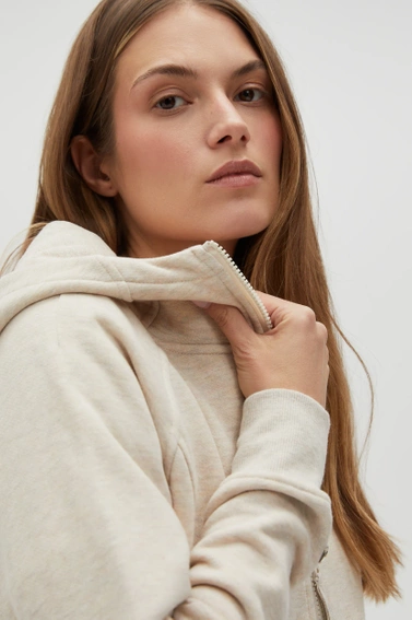 Rozpinana bluza z kapturem beżowa 