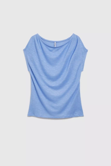 Gładka bluzka z okrągłym dekoltem błękitna