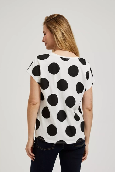 Bluzka w duże kropki z okrągłym dekoltem biała 