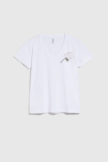 Bluzka z szydełkową aplikacją biała