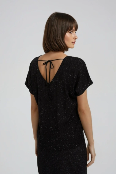 Błyszcząca bluzka z wiązaniem na plecach czarna