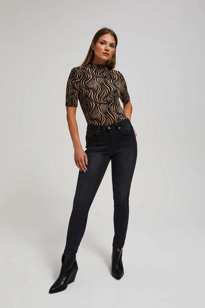 Jeansy skinny z postrzępionymi nogawkami grafitowe